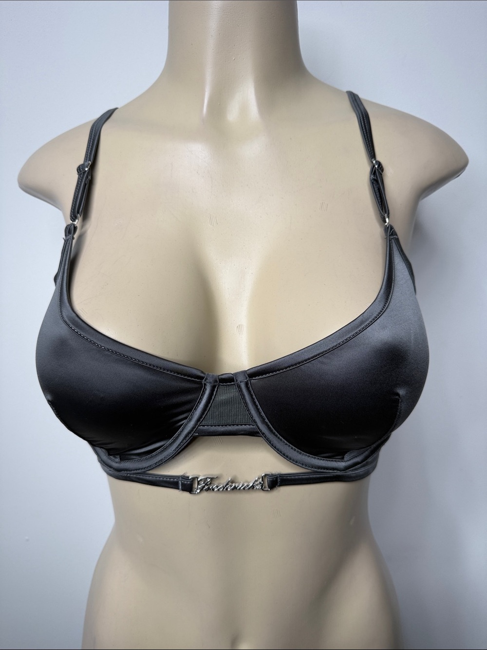 Frederick's of Hollywood Satin Underwire Bra in Charcoal
